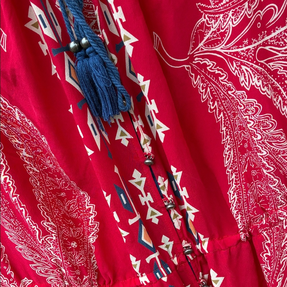 Red Paisley Print Dress with Tassel - Picture 2 of 5